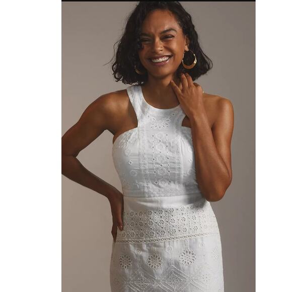 New Anthropologie Maeve Eyelet Halter Mini Dress $270 SIZE 2 White Cotton - Picture 4 of 6